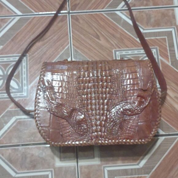 Alligator should purse brown vintage with adjustable straps with blue eyes - Picture 3 of 10